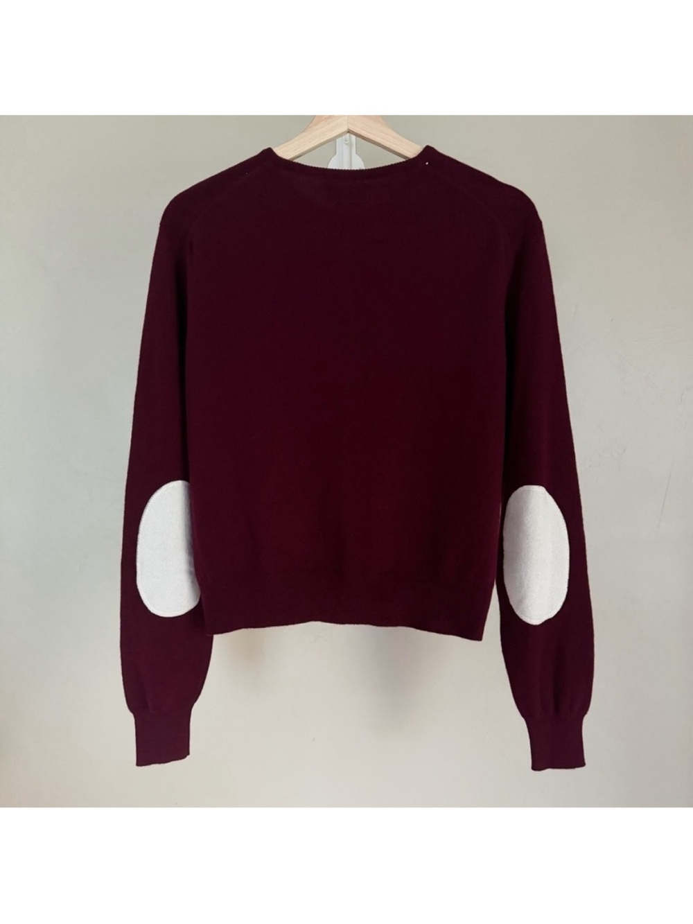 🍷 NWT SLATER ZORN Maroon Cream Patch 100% Cashmere Cardigan Scotland Size M - Picture 4 of 10